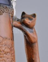 Gerzit német vadász korsó, rókás füllel, ón fedéllel, jelzett, hibátlan, m: 29 cm