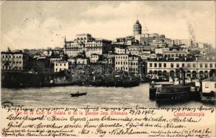 1902 Constantinople, Istanbul; Vue de la Tour de Galata et de la Banque Imp. Ottomane / general view, tower, bank, steamship (Rb)
