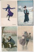 4 db RÉGI téli sport motívum képeslap: korcsolya / 4 pre-1945 winter sport motive postcards: ice skating