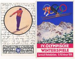 5 db RÉGI téli sport motívum képeslap: síelés, síugrás / 5 pre-1945 winter sport motive postcards: skiing, ski jump