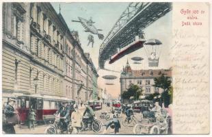 1908 Győr, Deák utca 100 év múlva a jövőben montázs. Berecz Viktor kiadása / in the future montage (EK)