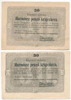 1849. 30kr Kossuth bankó látványosan eltolódott nyomatta e. dn. + 1849. 30kr Kossuth bankó z. tb. T:III  Adamo G103