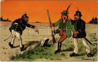 1913 German military art postcard, hunter, humour. K. & B. D. Serie 4543. litho s: Donadini jr. (fa)