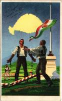 1939 Magyar öröm, magyar bánat. Kiadja az Ereklyés Országzászló Nagybizottsága / Hungarian irredenta propaganda art postcard, Treaty of Trianon (fa)