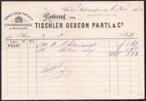 1874 Mecenzéf (Medzev, Szlovákia), Tischler Gfedeon Partl&Co. vaskereskedő fejléces számlája