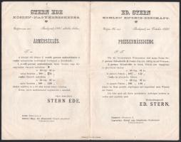 Stern Ede kőszén.nagykereskedés, Bp., Zrinyi u. 4, nyomtatvány ármérséklésről, magyar és német nyelven, apró sérülésekkel, 22,5x28,5 cm