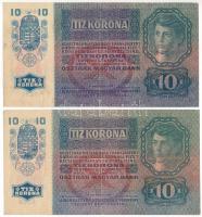 1915. 10K piros DEUTSCHÖSTERREICH felülbélyegzéssel (2x) T:III szép papír Hungary 1915. 10 Korona with red DEUTSCHÖSTERREICH overprint (2x) C:F fine paper Adamo K11