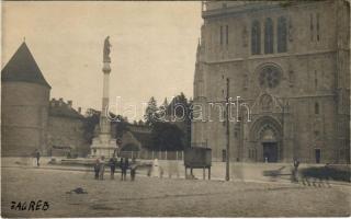 1919 Zagreb, Zágráb; Templom tér, szobor, vár / street, church, statue, bastion. photo