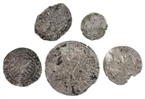 ~16. század 5xklf gyenge tartású Ag érmetétel, közte Szilézia / Schweidnitz 1555. (1522.) 1/2 Garas Ag II. Lajos (0,91g) T:2-,3 ~16th century 5xdiff Ag coin lot all in poor condition, within Silesia / Schweidnitz 1555. (1522.) 1/2 Groschen Ag Ludwig Jagiellon (0,91g) C:VF,F