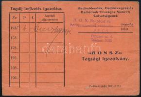 1935 Hadirokkantak, Hadiözvegyek és Hadiárvák Országos Nemzeti Szövetségének fényképes tagsági igazo...