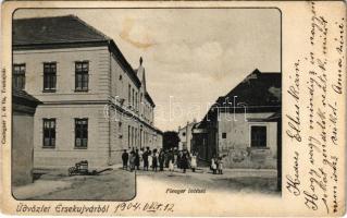 1904 Érsekújvár, Nové Zámky; Flenger intézet, zsinagóga. Conlegner J. és Fia kiadása / street view, synagogue (fl)
