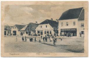 1914 Nagybiccse, Nagy-Bittse, Bytca; Főtér, Id. Leimdörfer Jakab üzlete. Spiegel J. kiadása / Hauptplatz / main square, shops (fl)