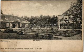 1907 Berzence, Gróf Festetics vadászkastélya és a kis kastély. Mérei Ignácz kiadása 110. sz. + BROD - NAGY-KANIZSA 26. SZ. vasúti mozgóposta bélyegző (EK)