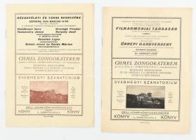 1929-1930 Rózsavölgyi és Társa 2 db műsorfüzete: a Filharmóniai Társaság első nyilvános főpróbája, ill. a Waldbauer-Temesváry-Országh-Kerpely vonósnégyes hangversenye. Hirdetésekkel.