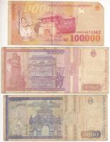 Románia 1942. 500L + 1946. 100.000L + 1993. 5000L 1994. 10.000L + 1998. 100.000L (anyaghiány) T:III-...