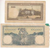 Románia 1942. 500L + 1946. 100.000L + 1993. 5000L 1994. 10.000L + 1998. 100.000L (anyaghiány) T:III-...