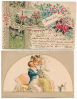 10 db RÉGI üdvözlő motívum képeslap vegyes minőségben, dombornyomott lithok is, Krampusz / 10 pre-19...