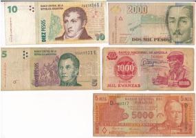 5xklf külföldi bankjegyből álló tétel T:III,III- 5xdiff foreign banknote lot C:F,VG