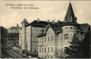 1906 Pozsony, Pressburg, Bratislava; Günther Vilmos utca, villák. Bediene dich allein / Wilh. Günthergasse / street view, villas (fl)