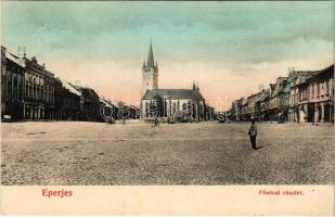 1907 Eperjes, Presov; Fő utca, templom, üzletek. Cattarino Sándor kiadása / main street, church, shops