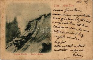 1900 Tátra, Magas-Tátra, Vysoké Tatry; Csorbai állomás, fogaskerekű vasút, vonat / cogwheel railway station near Strbské pleso, train (Rb)