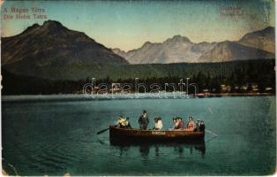 1912 Tátra, Magas-Tátra, Vysoké Tatry; Csorba-tó, GIZELLA csónak / Strbské pleso / lake, rowing boat (kis szakadás / small tear)