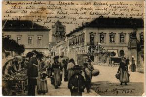 1905 Arad, Thököly tér, piac, üzletek / square, market, shops (vágott / cut)