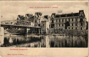1906 Lugos, Lugoj; Bésán- és Haberehrn-paloták a vashíddal. Nemes Kálmán kiadása / palaces, iron bridge (EK)