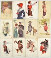 48 szignós művészlap: hölgyek, párok, divat, ragyogás / 48 artist signed cards, ladies, couples, glamour