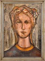 Koch Vilmos (1927-2006): Női portré. Olaj, farost, jelzett, hátoldalán autográf felirattal, fakeretben, 60×45 cm