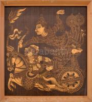 Indonéz arany nyomott vászon kép, üvegezett léckeretben, 43,5x41cm