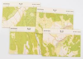 1989 4 db Borsod-Abaúj-Zemplén megye topográfiai térkép (Mogyoróska, Baskó, Erdőhorváti, Sima), egymással érintkezők, 1 : 10.000, 70x60 cm körül
