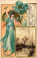 1902 Szecessziós, dombornyomott litho hölgy / Art Nouveau, embossed lady, litho. Edgar Schmidt Serie 8072. (EK)
