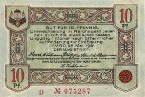 Német Birodalom / Weimari Köztársaság / Lemgo 1921. 10Pf + 25Pf + 50Pf 3klf db, teljes sor T:I