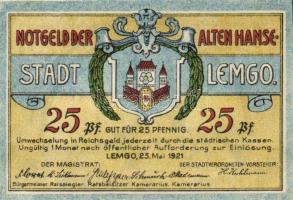 Német Birodalom / Weimari Köztársaság / Lemgo 1921. 10Pf + 25Pf + 50Pf 3klf db, teljes sor T:I