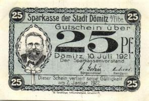 Német Birodalom / Weimari Köztársaság / Dömitz 1921. 10Pf + 25Pf + 50Pf 3klf db, teljes sor T:I