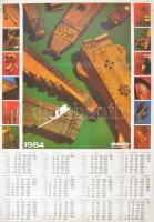 1984 MALÉV naptár plakát, ofszet, papír, feltekerve, lapszéli kisebb szakadással 87x61 cm