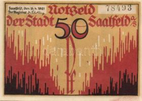 Német Birodalom / Weimari Köztársaság / Saalfeld 1921. 50Pf(3x) 3klf db, teljes sor T:I