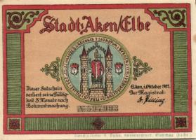 Német Birodalom / Weimari Köztársaság / Aken 1921. 25Pf + 50Pf(4x) + 75Pf 6klf db, teljes sor T:I