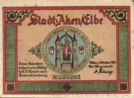 Német Birodalom / Weimari Köztársaság / Aken 1921. 25Pf + 50Pf(4x) + 75Pf 6klf db, teljes sor T:I