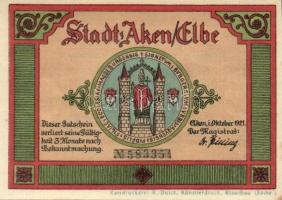 Német Birodalom / Weimari Köztársaság / Aken 1921. 25Pf + 50Pf(4x) + 75Pf 6klf db, teljes sor T:I