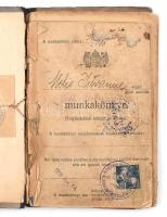 1918 Helis Istvánné gyári segédmunkás munkakönyve, több különböző pecséttel (Magyar Lőszergyár Rt., M. Kir. Dohánygyár, stb.)