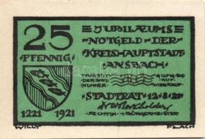 Német Birodalom / Weimari Köztársaság / Ansbach 1921. 25Pf(7x) + 75Pf(7x) összesen 14klf db, teljes ...