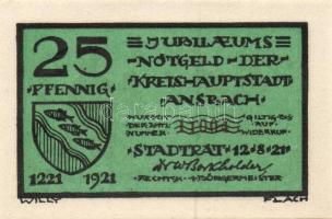 Német Birodalom / Weimari Köztársaság / Ansbach 1921. 25Pf(7x) + 75Pf(7x) összesen 14klf db, teljes ...
