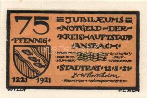 Német Birodalom / Weimari Köztársaság / Ansbach 1921. 25Pf(7x) + 75Pf(7x) összesen 14klf db, teljes ...