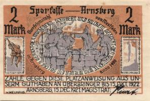 Német Birodalom / Weimari Köztársaság / Arnsberg 1921. 50Pf + 1M + 2M 3klf db, teljes sor T:I