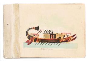 Bánki Endre (Hajógéptan írója): Hajótípusok. Akvarell papír, 12db összetűzve, ritka. 7x9cm. Jelzett.