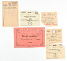 cca 1900-1940 6 db szavazási, választási igazolvány, jegy, közte egy szecessziós kerettel