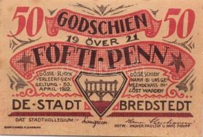 Német Birodalom / Weimari Köztársaság / Bredstedt 1921. 50Pf + 75Pf + 1M 3klf db, teljes sor T:I