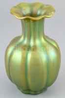 Zsolnay eozin mázas váza, lepattanásokkal, jelzett, m: 16 cm